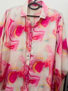 Satin Silk Floral Shirt, Bust- 36/34 Strechable
