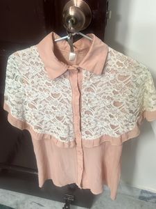 It’s Peach Top With White Lace Detailing