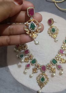 Premium Ad Stone Necklace Set With Earings