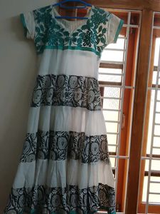 White & Teal Embroidered Dress