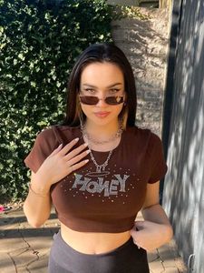 Shein Rhinestone Cute Crop Top