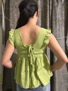 Green Ruffle Sleeve Top