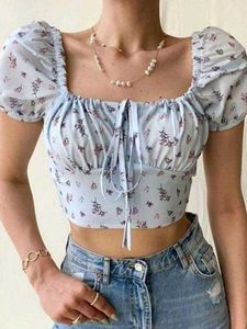 Floral Puff Sleeve Crop Top