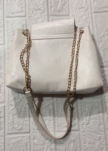 White &amp; Gold Chain Shoulder Bag