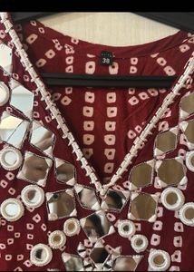 Maroon Mirror Work Kurta