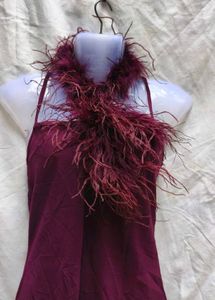 I. Burgundy Feathered Dress