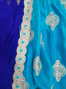 Blue Embellished Saree with wide border and cutwor