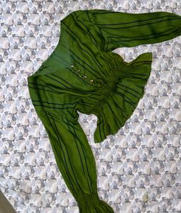 Green Peplum Blouse Crop Top