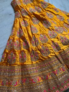 Mustard Embroidered Silk Lehenga Set