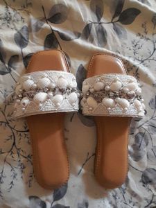 Shell Embellished Slide Sandals