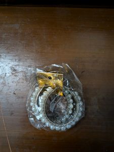 Combo Of White Pearl &amp; Grey Metal Earring