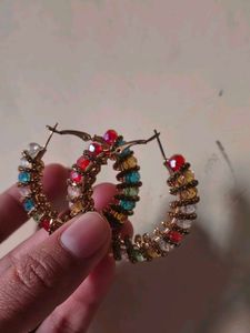 Colorful Beaded Hoop Earrings