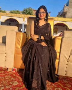 Black Georgette Sequence Saree With Blouse Piece