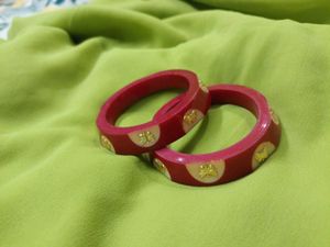 Red &amp; Gold Butterfly Bangles (Set of 2)