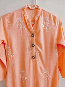 Embroidered Peach Kurta