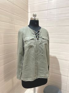 Michael Kors Olive Green Lace-Up Top