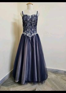 Elegant Navy Blue Embellished Gown