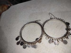 Silver Tone Dangle Hoop Earrings