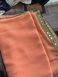 Peach Saree with Mirrored Border