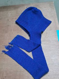 Blue Knit Hooded Scarf