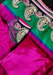 New Green &amp; Purple Embroidered Saree Blouse