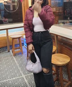 Burgundy Cropped Puffer Jacket