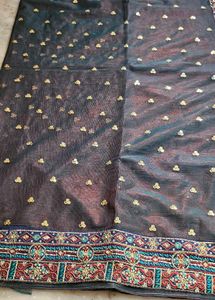 Embroidered shiner sheded saree