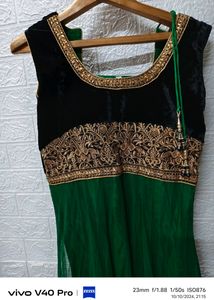 Majestic Green and Black Anarkali M Size