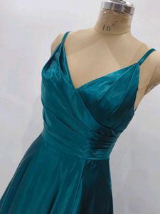 Elegant Teal Satin Gown with Slit