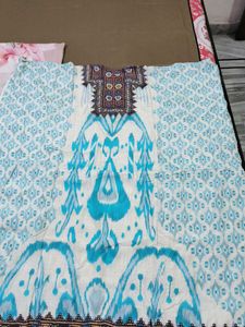 Teal &amp; White Printed Kaftan Suit Set