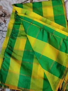 Green &amp; Yellow Checked Saree