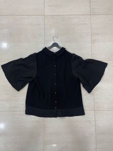 Glamour Alert🖤Jewelled Collar Bell-Sleeve Blouse