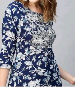 Fashor Women Blue Printed Mirror Work Kurta