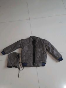 Gray Puffer Jacket with Hood