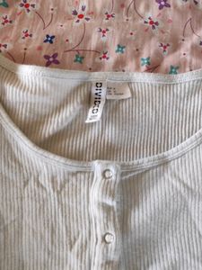White Full Sleeve H&amp;M Ribbed Top