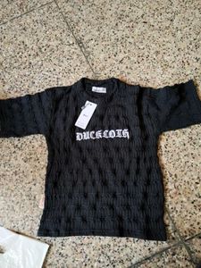 Duck Cloth Black Textured T-Shirt