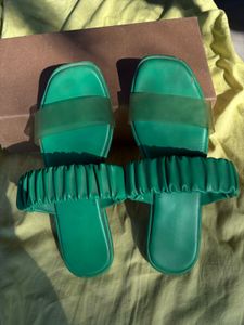 Green Ruched Slide Sandals