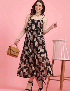 Black Printed Aline Dress 👗