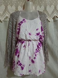 Combo Of Short Dress &amp; Crochet Flared Srug