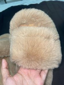 Fluffy Beige Slides