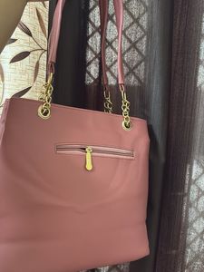 Pink Tote Bag with Gold Hardware