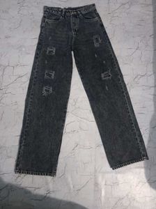 Ripped Wide Leg Denim Jeans