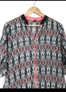 Patterned Asymmetrical Hem Tunic Transparent