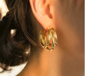 GOLD TRIPPLE LAYERED HOOP EARRINGS