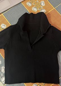 Urbanic Ribbed Black Polo Top