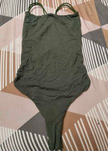 SHEIN OliveGreen Criss-CrossBack ThongBodysuit