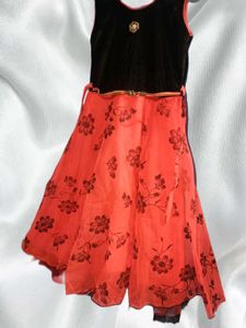 Fit Flared Floral Net &amp; Velvet Prom Dress