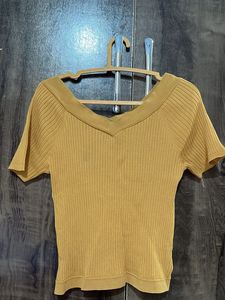 Mustard V-Neck Ribbed Top