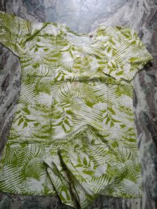 Green Leaf Print Kurta Set