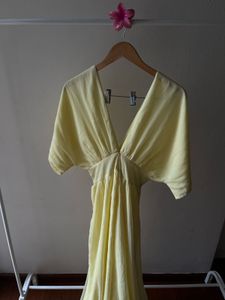 Lime Yellow Plunge Neck Maxi Dress